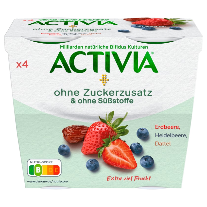 Activia Erdbeere Heidelbeere Dattel ohne Zucker 4x110g